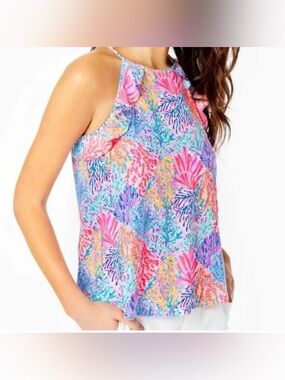 Lilly Pulitzer Pastel Coral & Aqua Tropical Halter Top